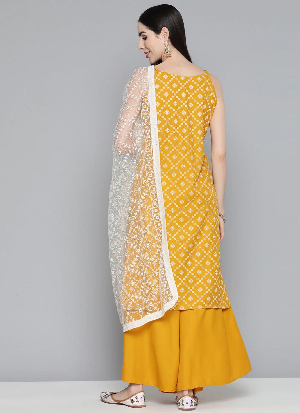 Salwar Suit Rayon Viscose Mustard Geometric Print Salwar Kameez