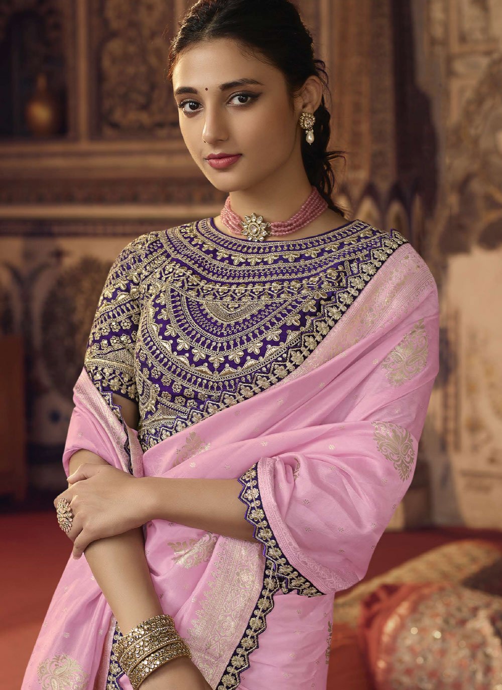 Contemporary Viscose Pink Embroidered Saree