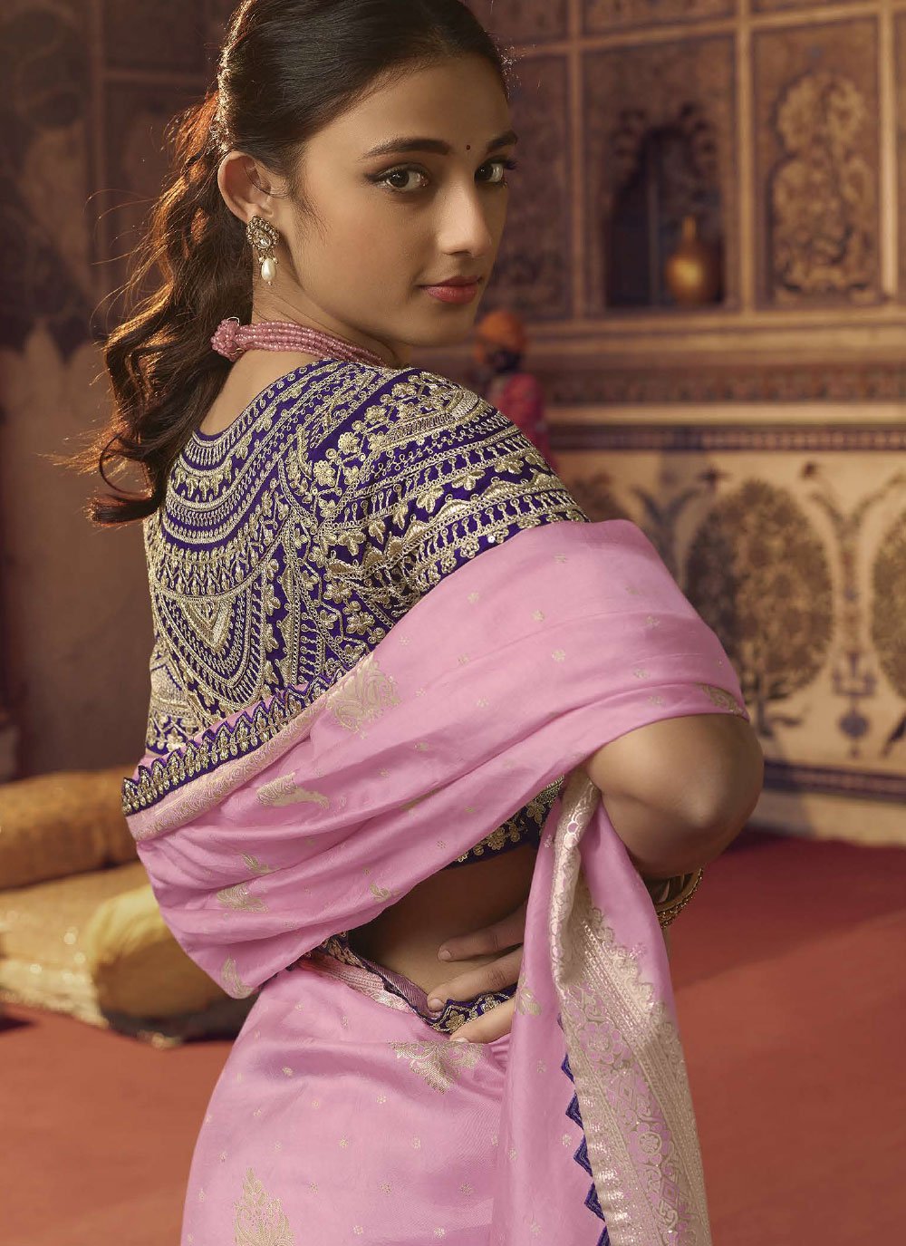 Contemporary Viscose Pink Embroidered Saree