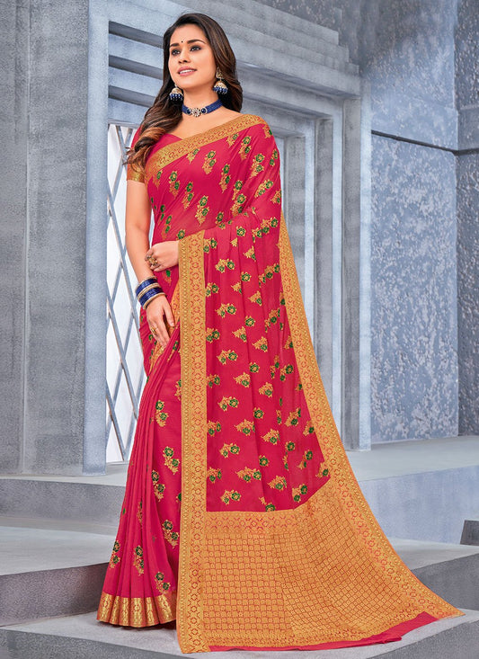 Trendy Saree Chiffon Viscose Pink Weaving Saree