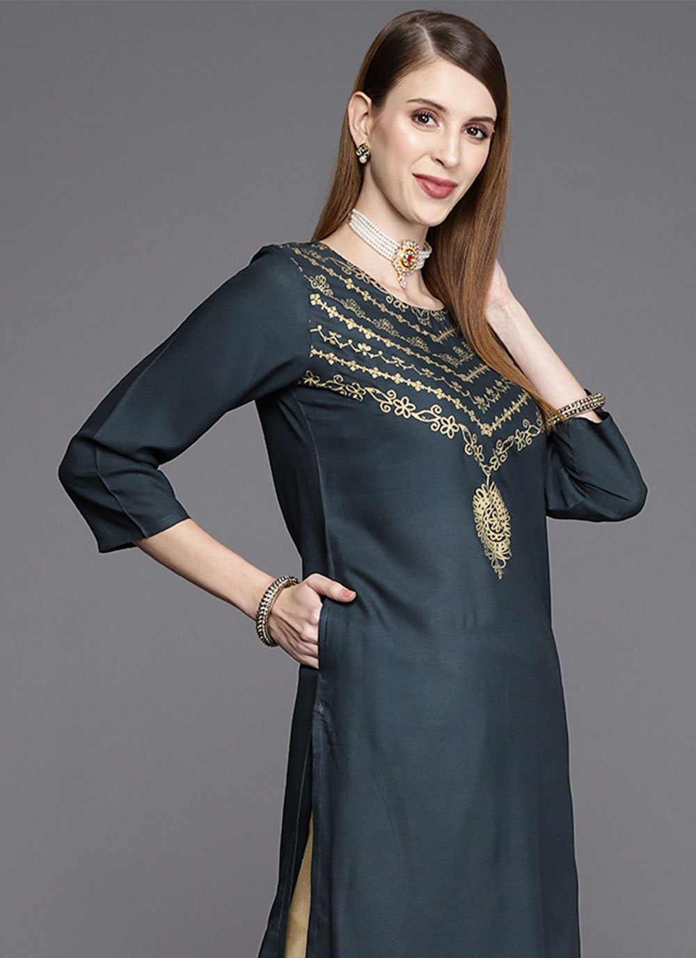 Casual Kurti Rayon Viscose Teal Print Kurtis