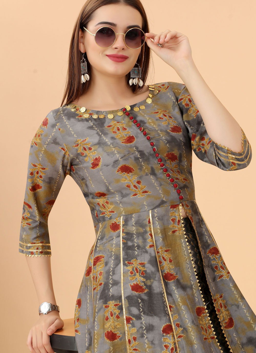 Designer Kurti Viscose Grey Print Kurtis