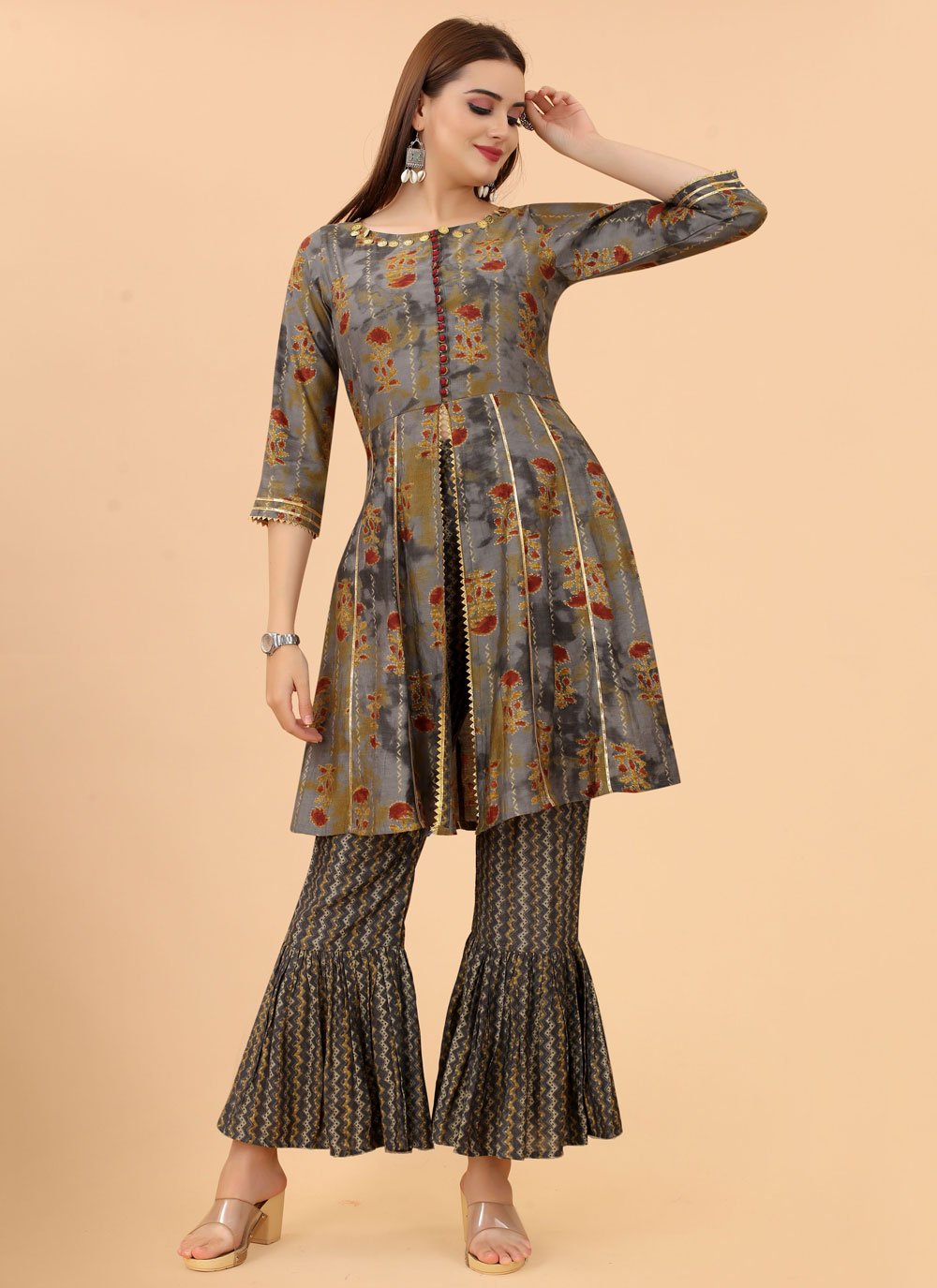 Designer Kurti Viscose Grey Print Kurtis