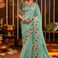 Classic Viscose Aqua Blue Embroidered Saree