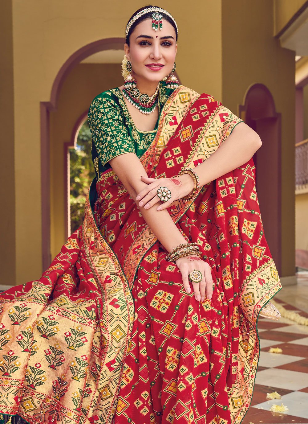 Contemporary Pure Georgette Viscose Red Embroidered Saree