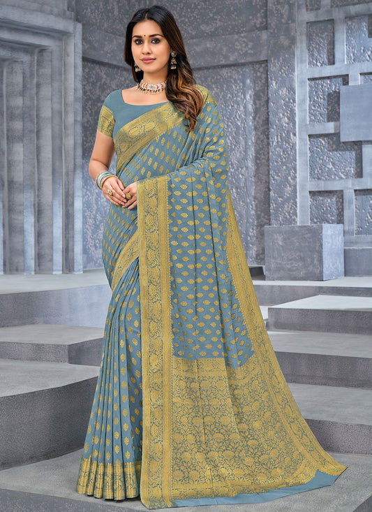 Trendy Saree Chiffon Viscose Grey Weaving Saree