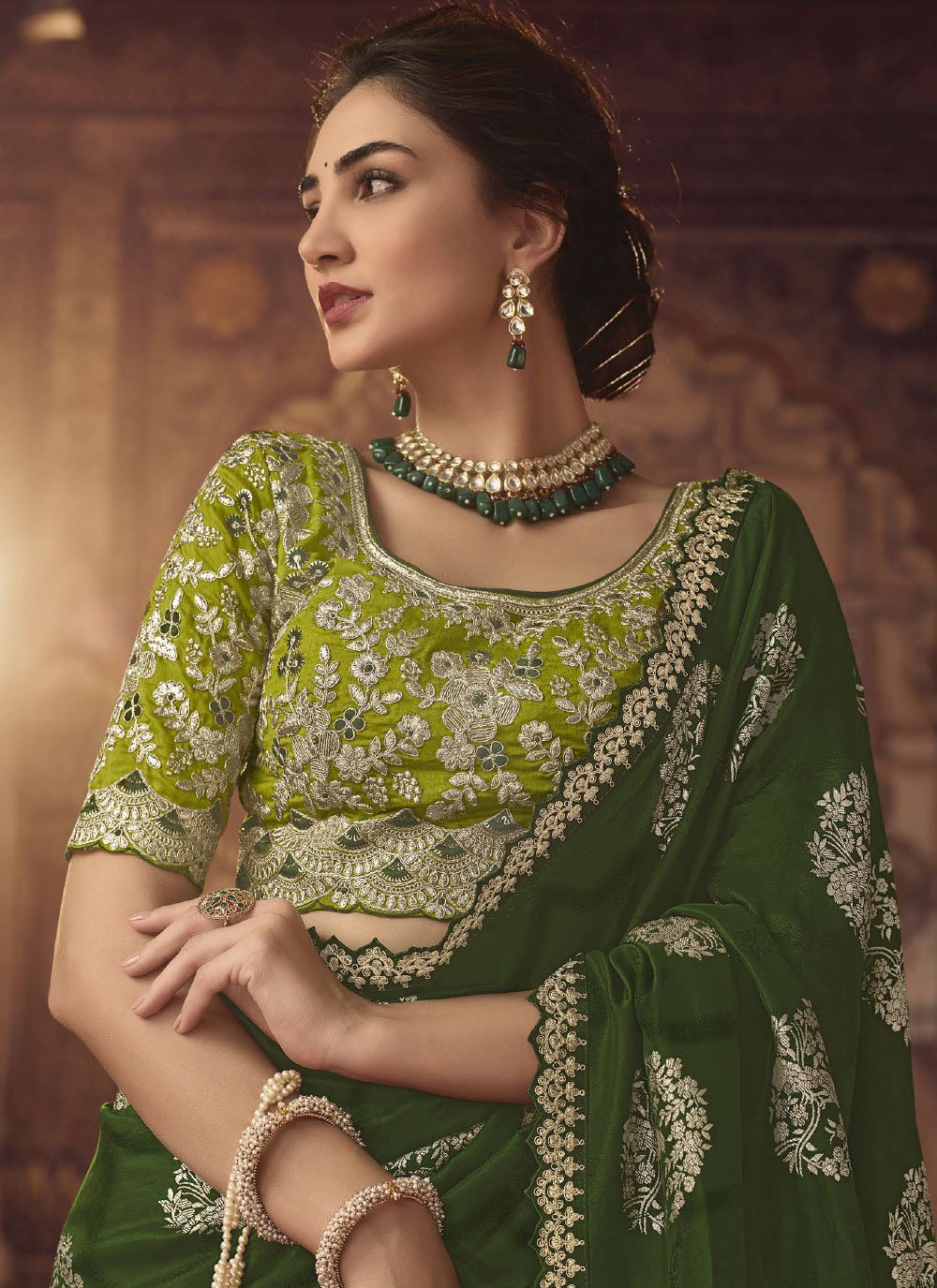 Classic Viscose Green Embroidered Saree