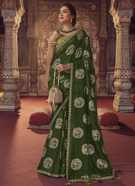 Classic Viscose Green Embroidered Saree