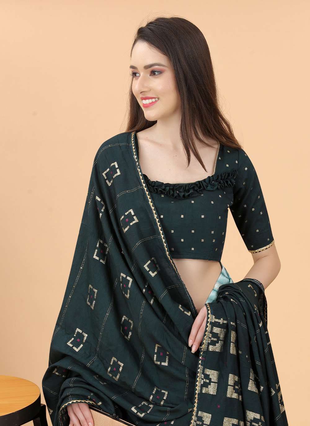 Classic Silk Viscose Teal Print Saree