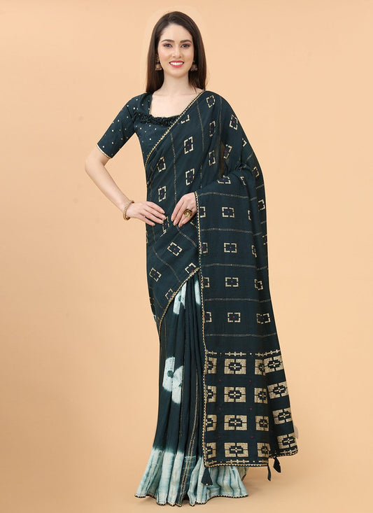 Classic Silk Viscose Teal Print Saree