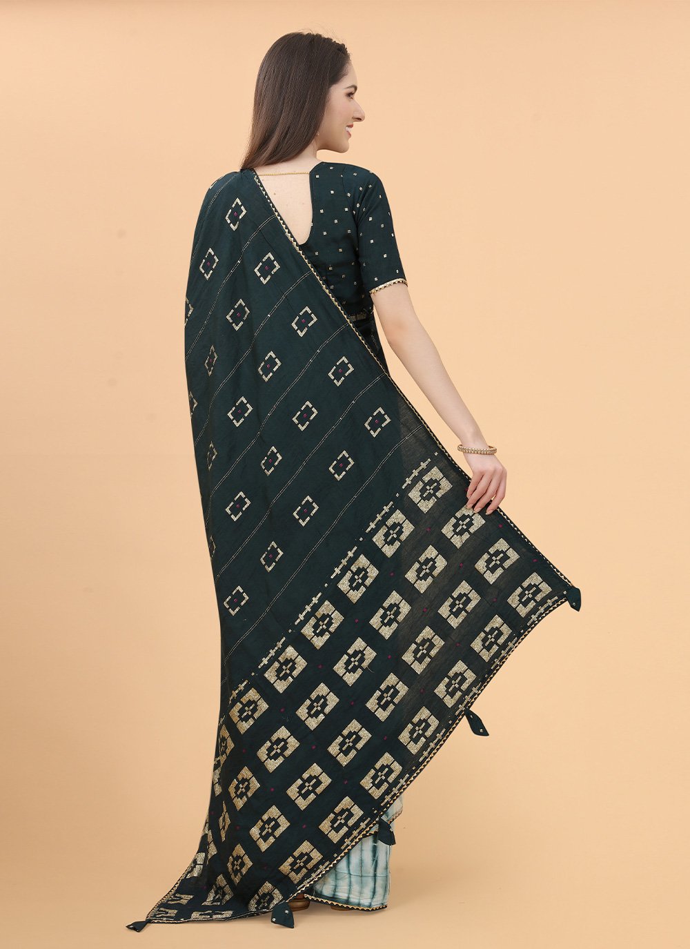 Classic Silk Viscose Teal Print Saree