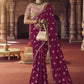 Traditional Saree Viscose Wine Embroidered Saree