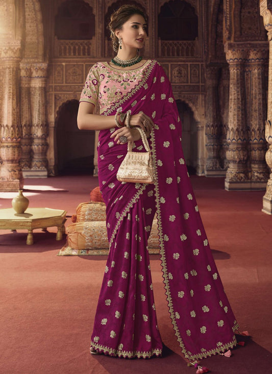 Traditional Saree Viscose Wine Embroidered Saree