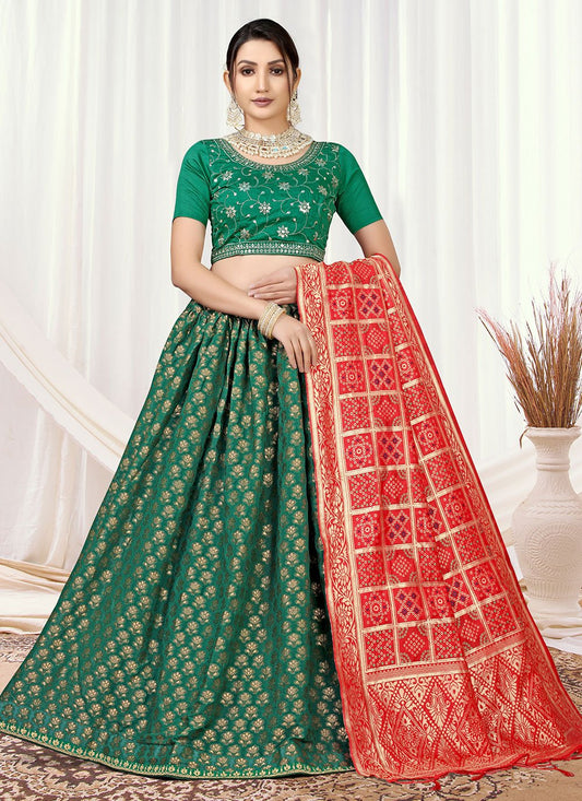 Lehenga Choli Viscose Green Jacquard Work Lehenga Choli