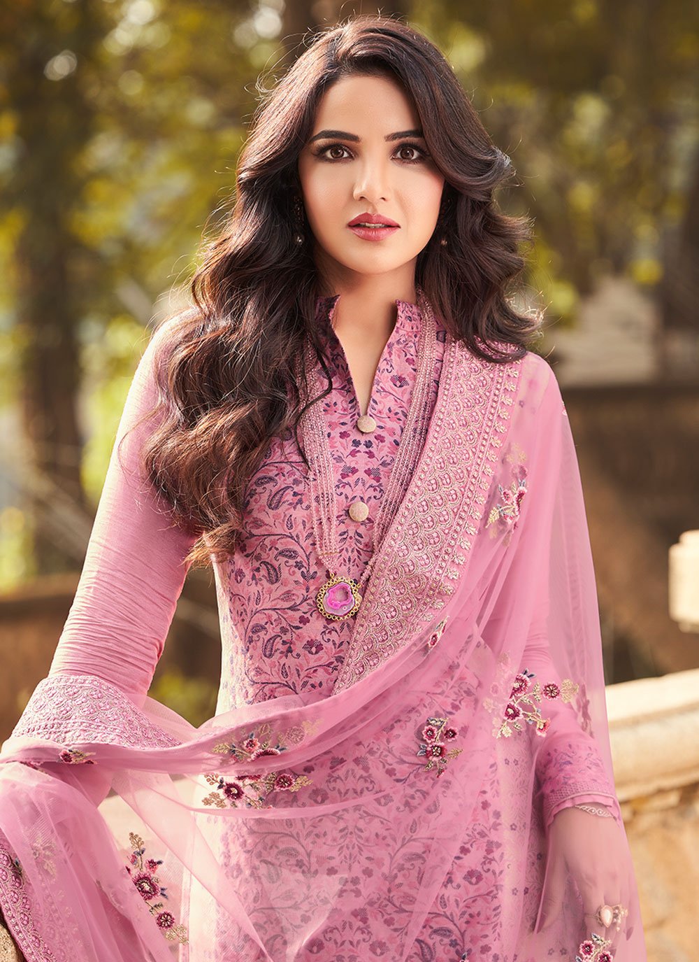 Salwar Suit Viscose Pink Jacquard Work Salwar Kameez
