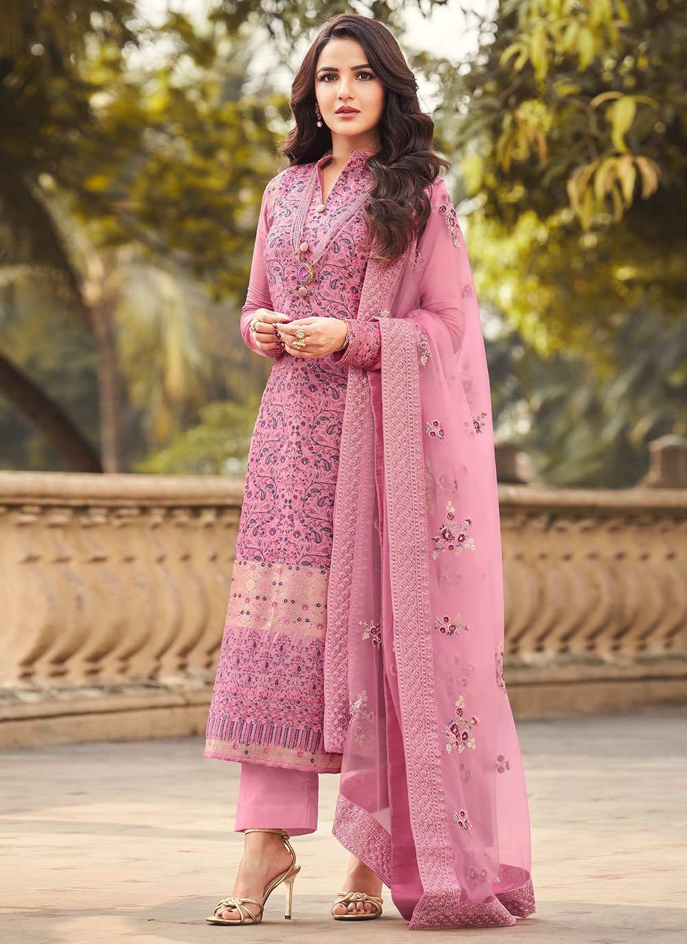 Salwar Suit Viscose Pink Jacquard Work Salwar Kameez