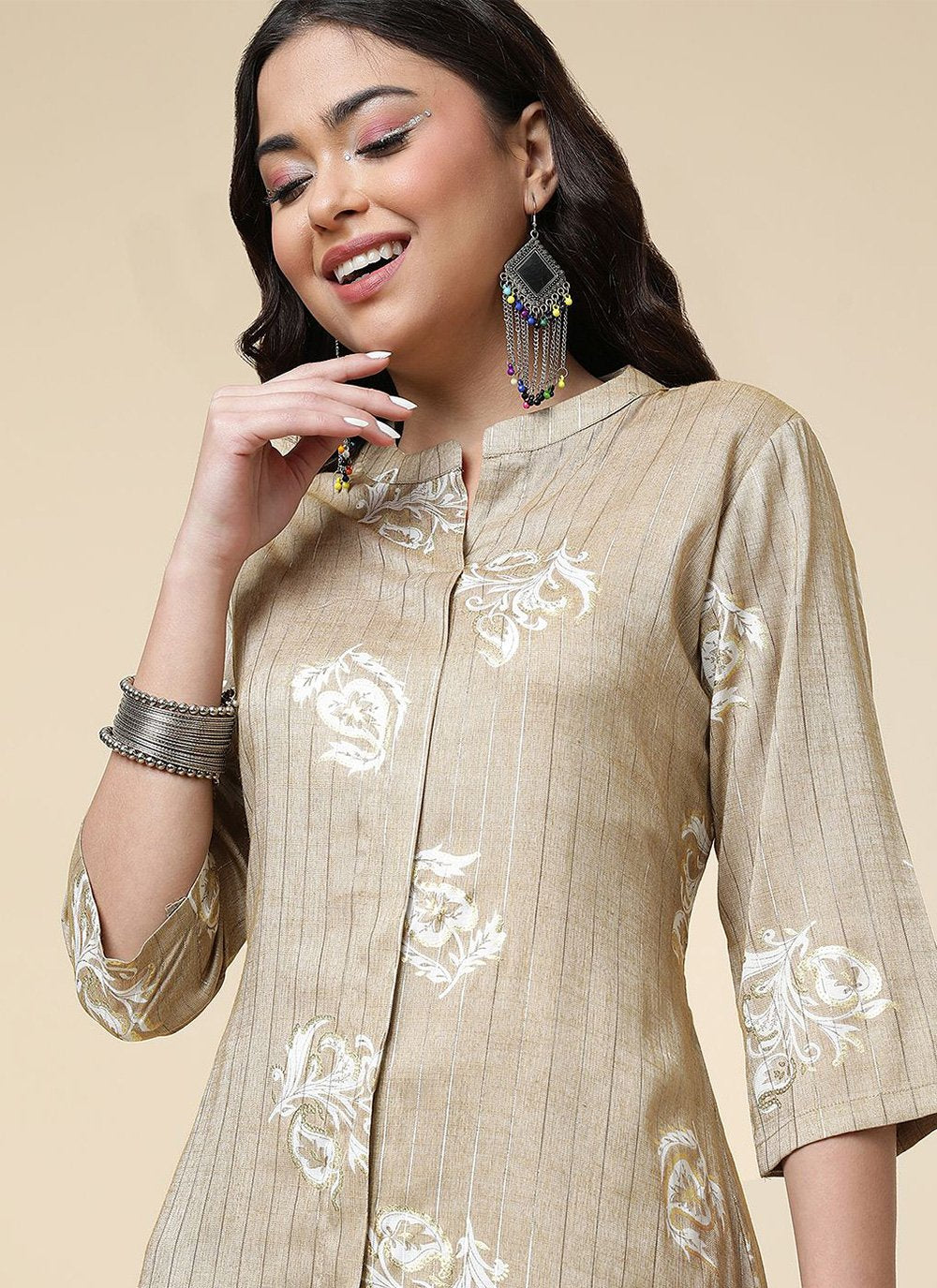 Trendy Suit Viscose Khaki Foil Print Salwar Kameez