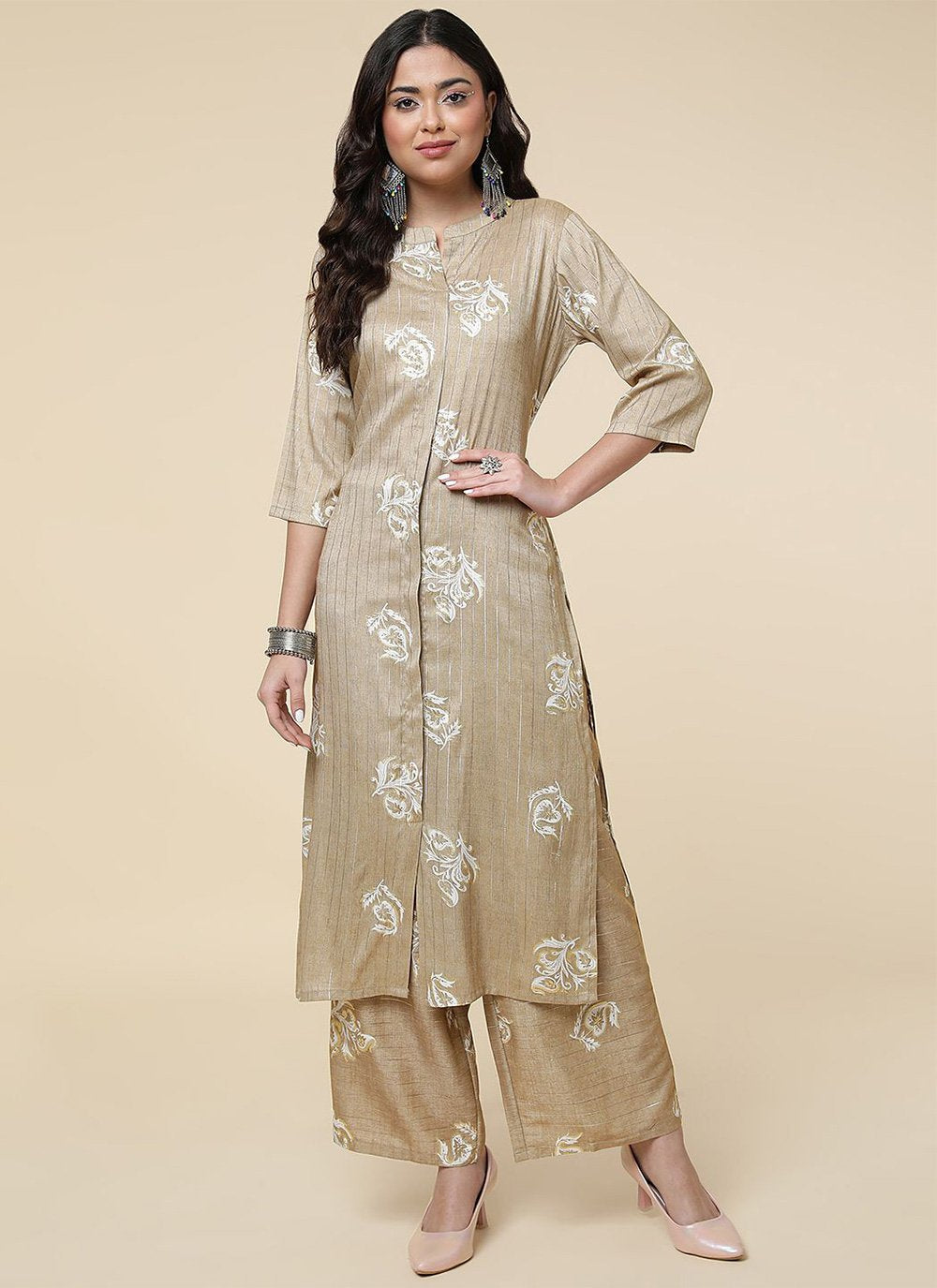 Trendy Suit Viscose Khaki Foil Print Salwar Kameez