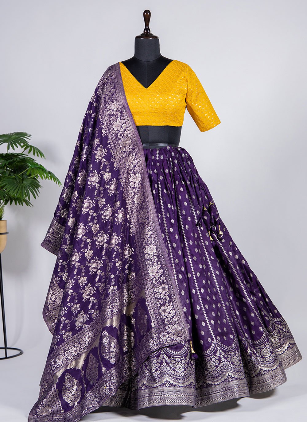 Lehenga Choli Chanderi Viscose Violet Weaving Lehenga Choli