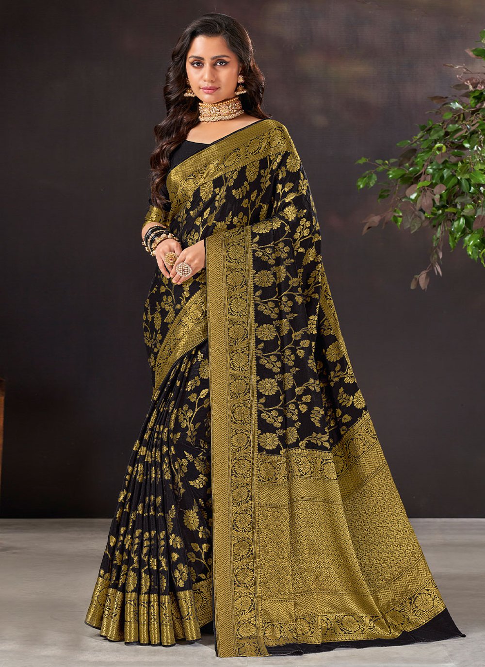 Classic Chiffon Viscose Black Weaving Saree