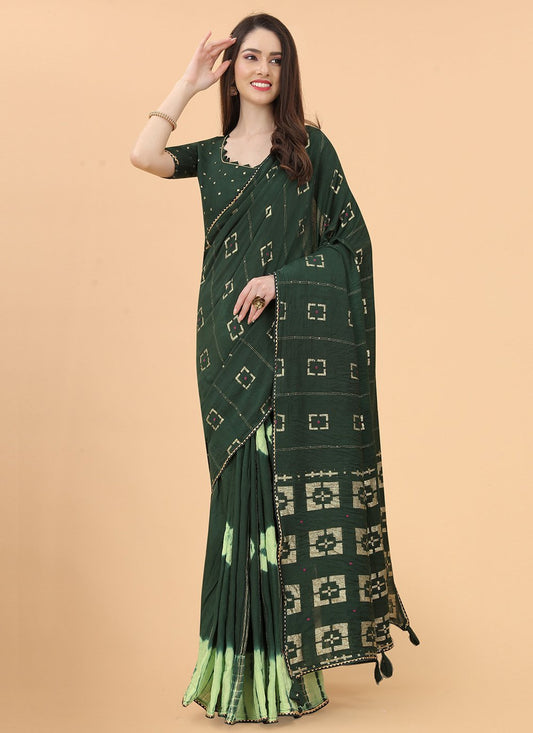 Classic Silk Viscose Green Print Saree