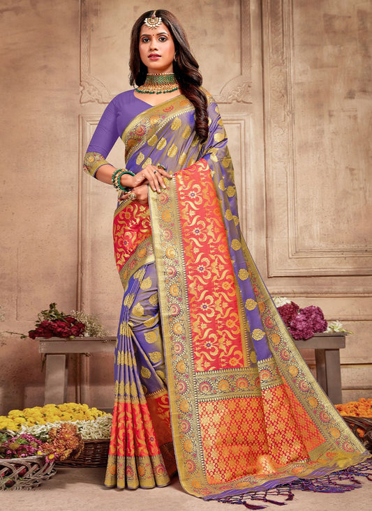 Contemporary Silk Viscose Purple Weaving Saree