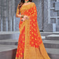 Traditional Saree Chiffon Viscose Orange Weaving Saree