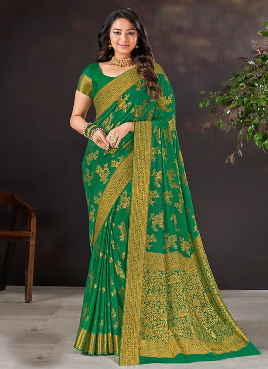 Trendy Saree Chiffon Viscose Green Weaving Saree