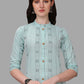 Party Wear Kurti Cotton Aqua Blue Weaving Kurtis