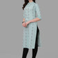 Party Wear Kurti Cotton Aqua Blue Weaving Kurtis