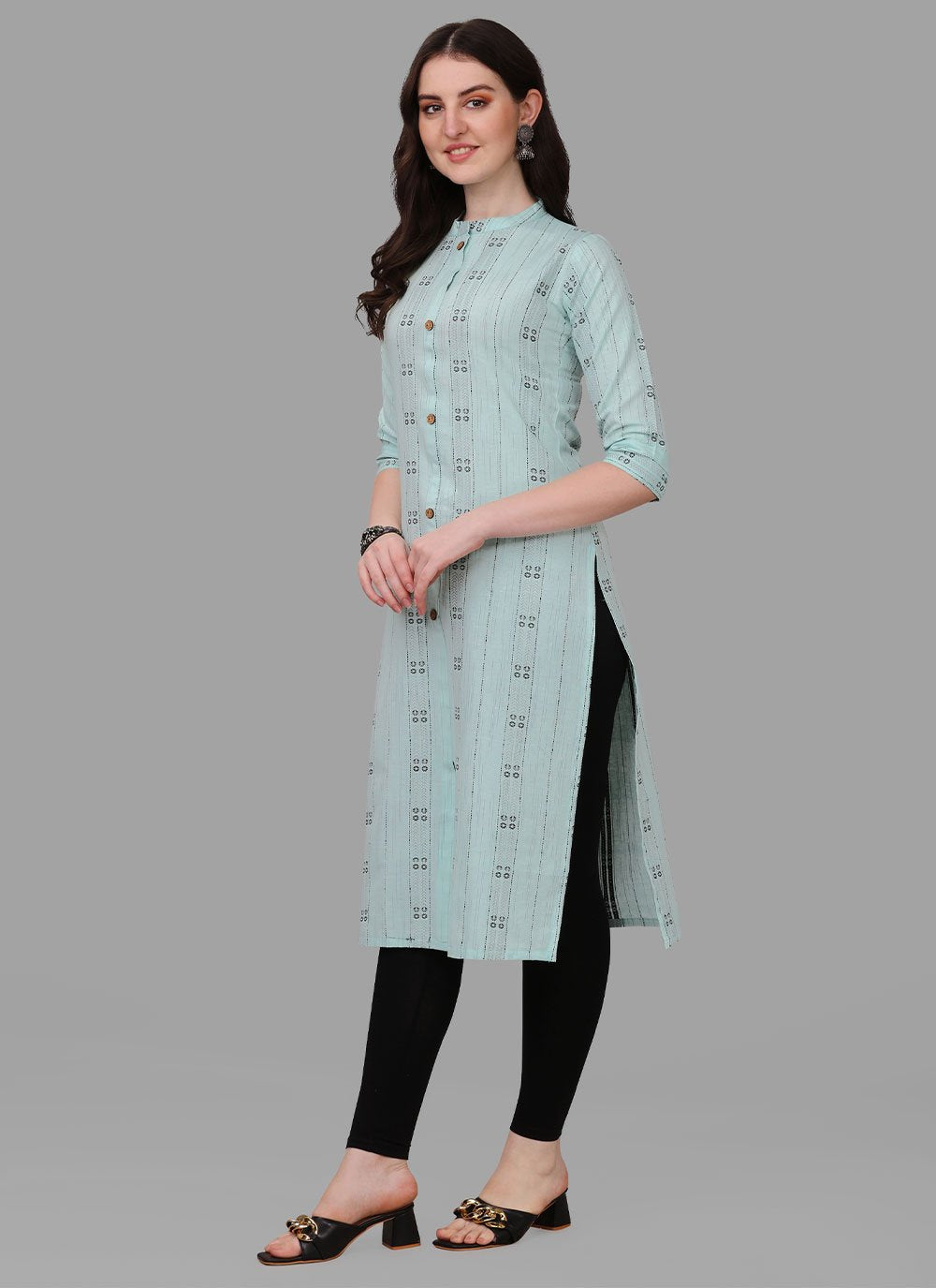 Party Wear Kurti Cotton Aqua Blue Weaving Kurtis