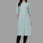 Party Wear Kurti Cotton Aqua Blue Weaving Kurtis