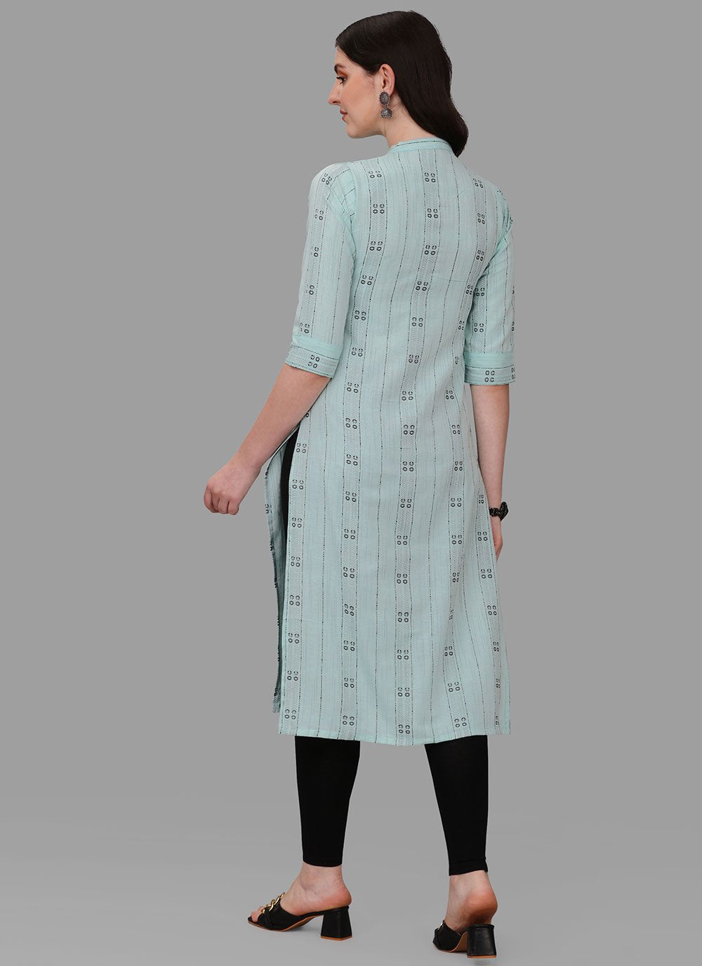 Party Wear Kurti Cotton Aqua Blue Weaving Kurtis