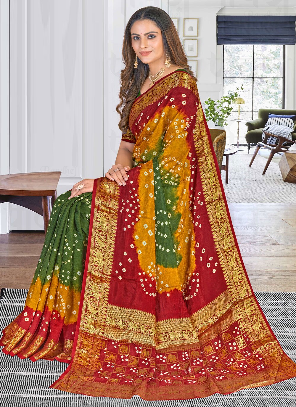 Bandhej Saree Art Silk Multi Colour Bandhej Saree