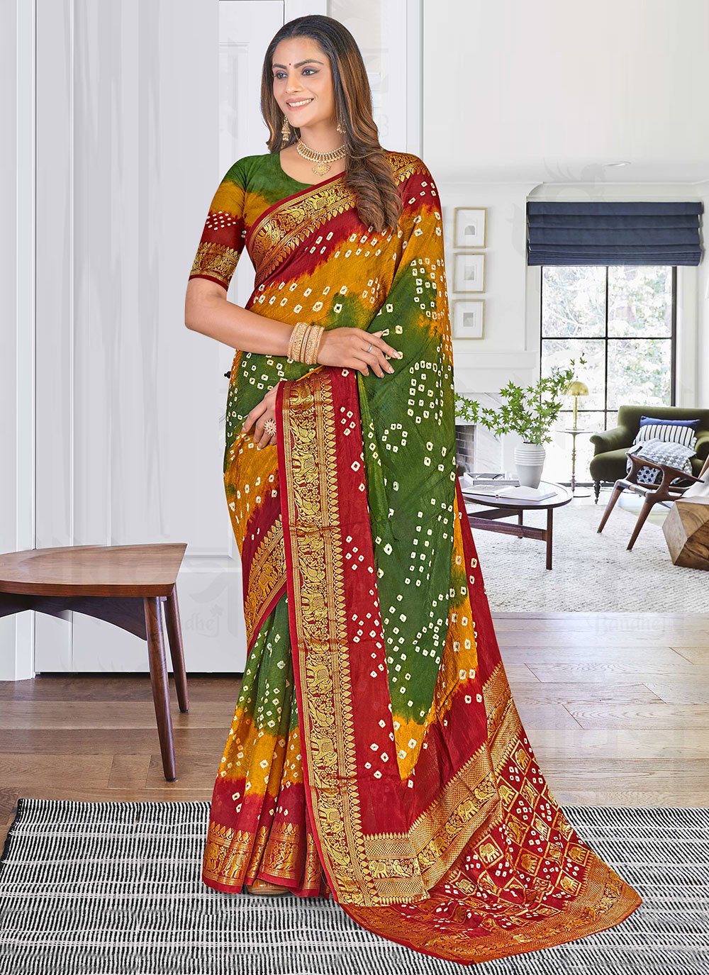 Bandhej Saree Art Silk Multi Colour Bandhej Saree