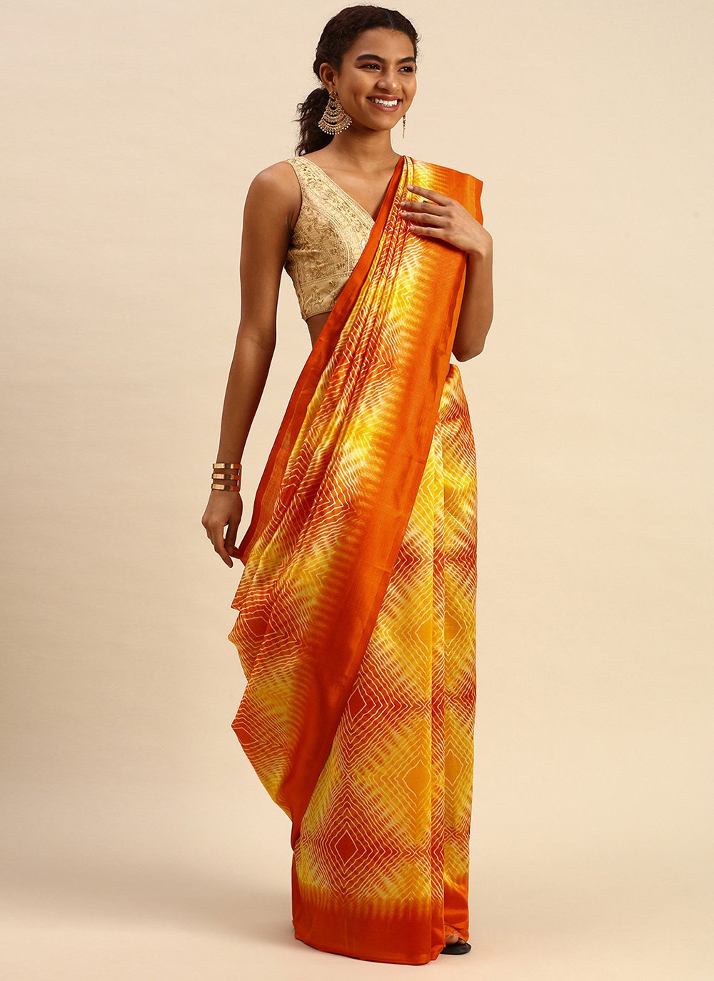 Casual Art Silk Orange Yellow Weaving Saree