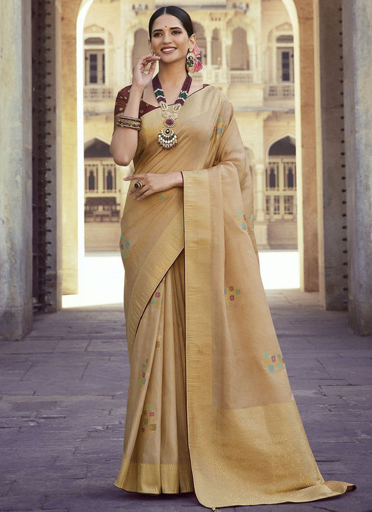 Trendy Saree Art Silk Beige Meenakari Saree