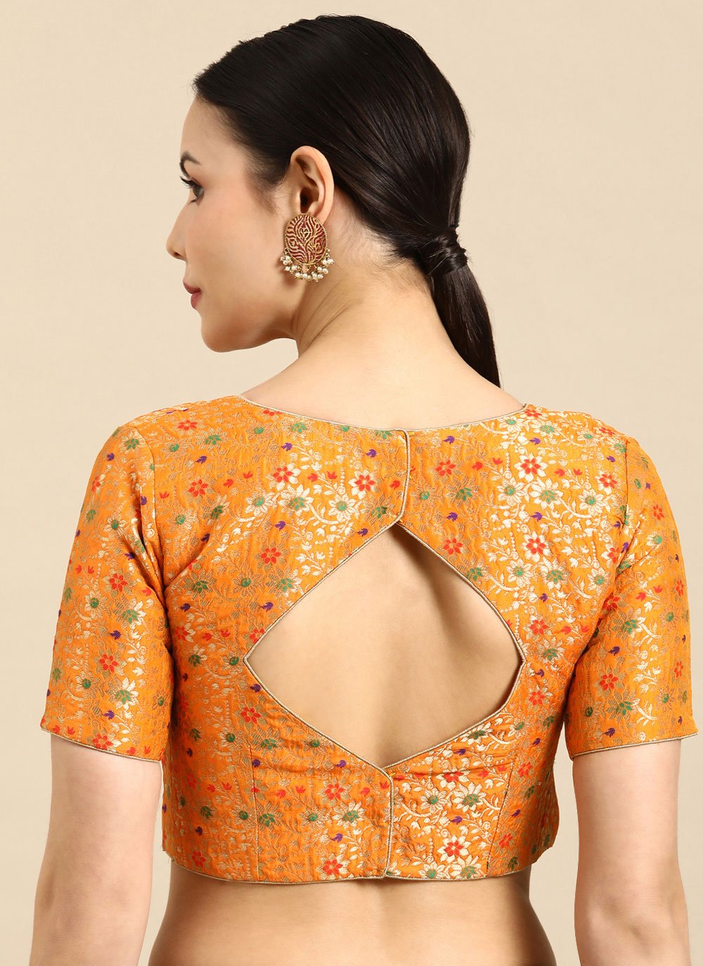 Designer Blouse Banarasi Jacquard Orange Weaving Blouse