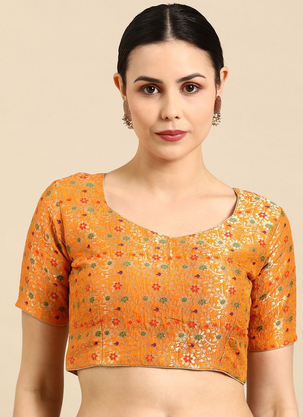 Designer Blouse Banarasi Jacquard Orange Weaving Blouse