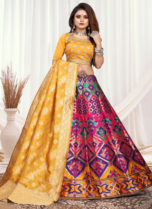 A Line Lehenga Banarasi Silk Multi Colour Weaving Lehenga Choli