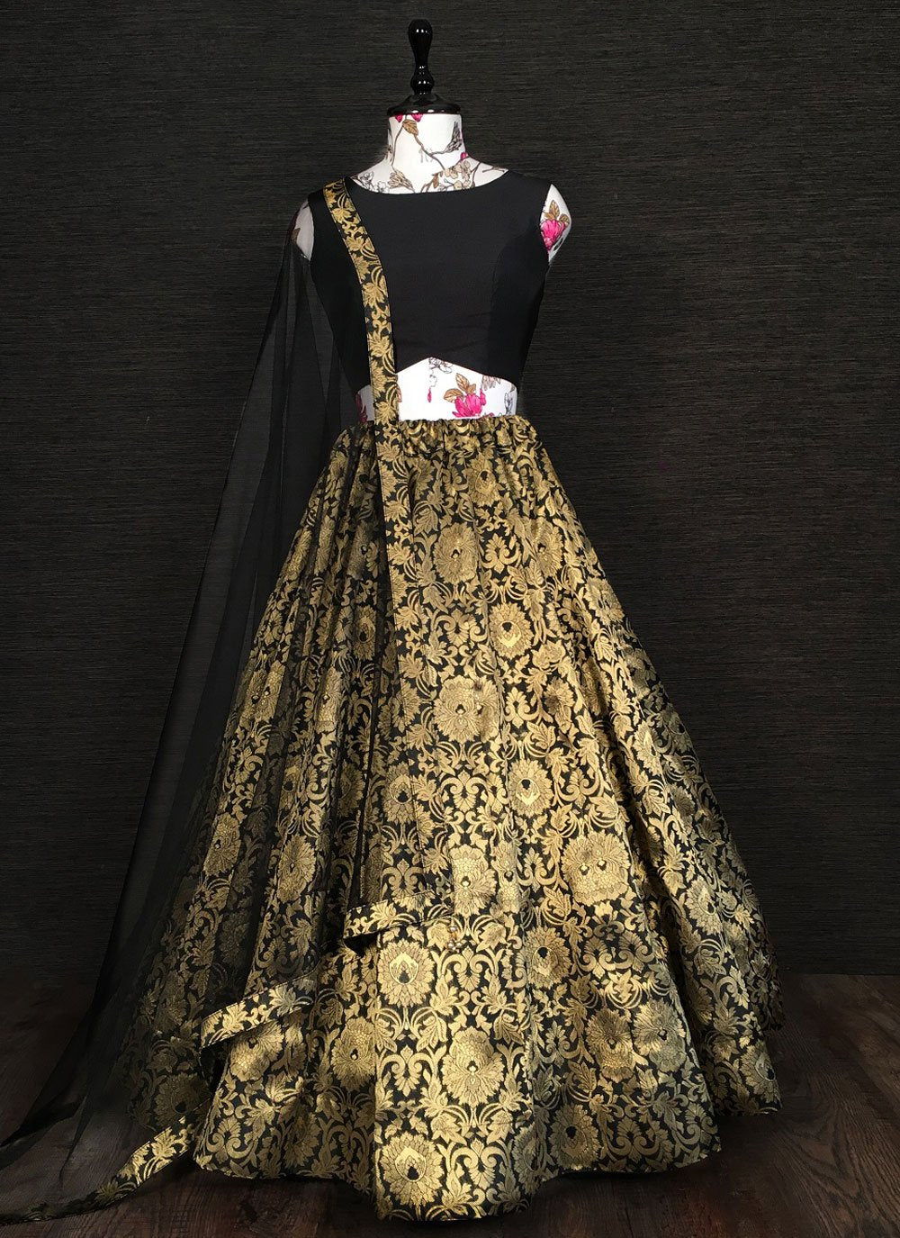 A Line Lehenga Banarasi Silk Black Weaving Lehenga Choli