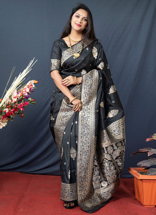 Trendy Saree Banarasi Silk Black Weaving Saree