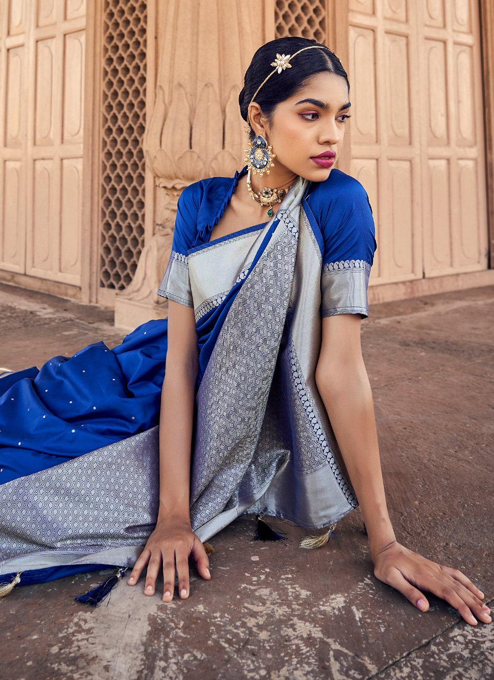 Classic Banarasi Silk Satin Silk Blue Weaving Saree