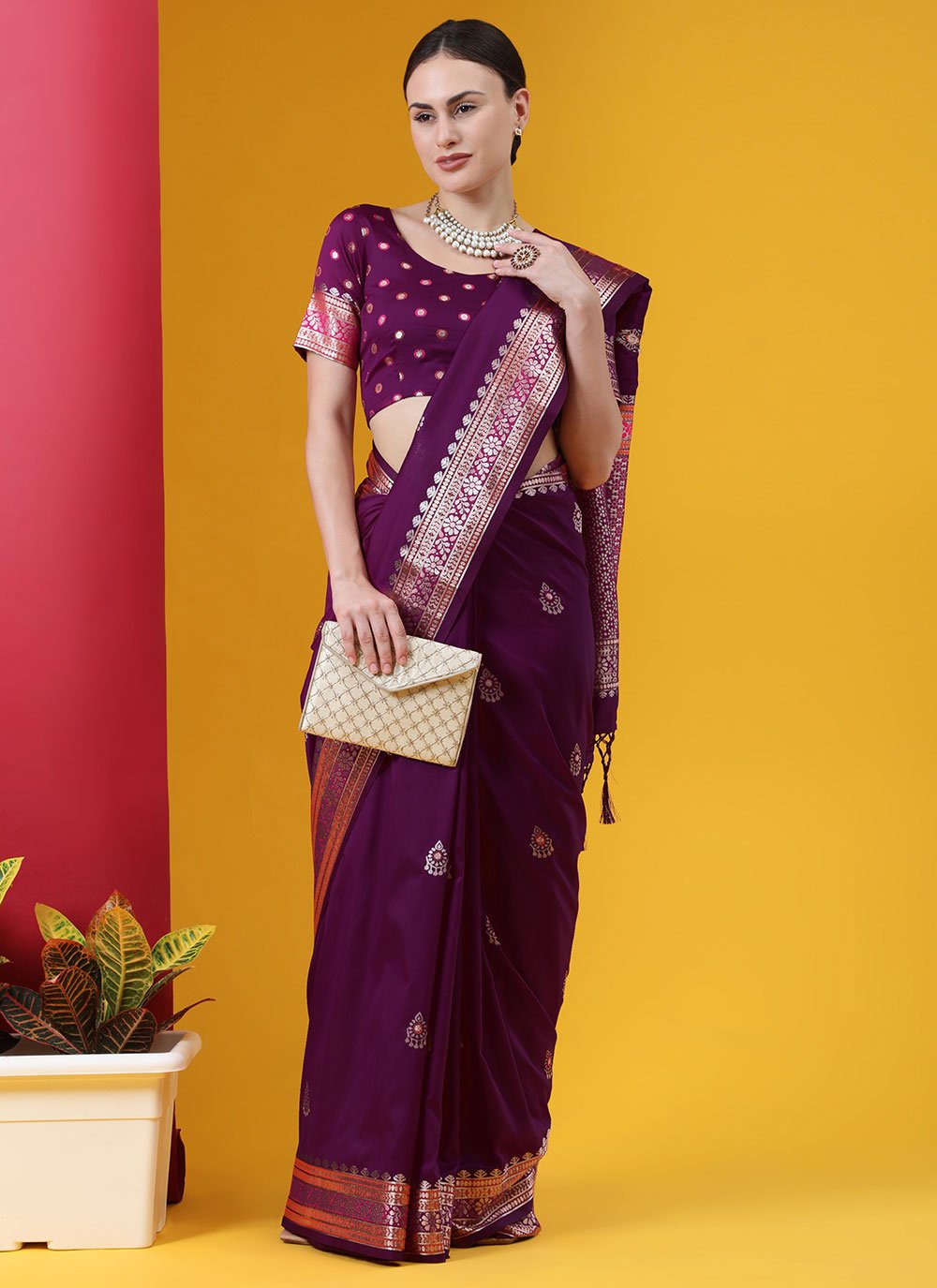 Contemporary Banarasi Silk Purple Weaving Saree