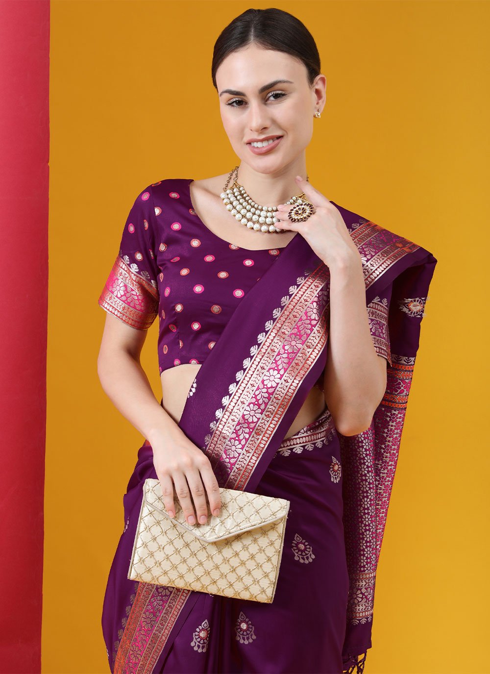 Contemporary Banarasi Silk Purple Weaving Saree