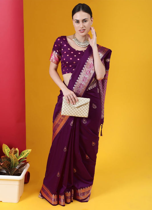 Contemporary Banarasi Silk Purple Weaving Saree