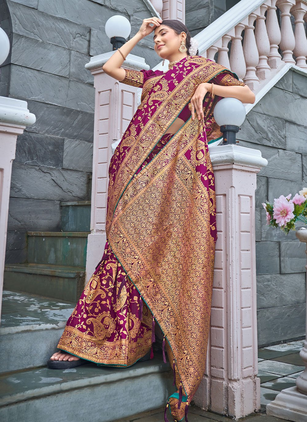 Contemporary Banarasi Silk Purple Weaving Saree