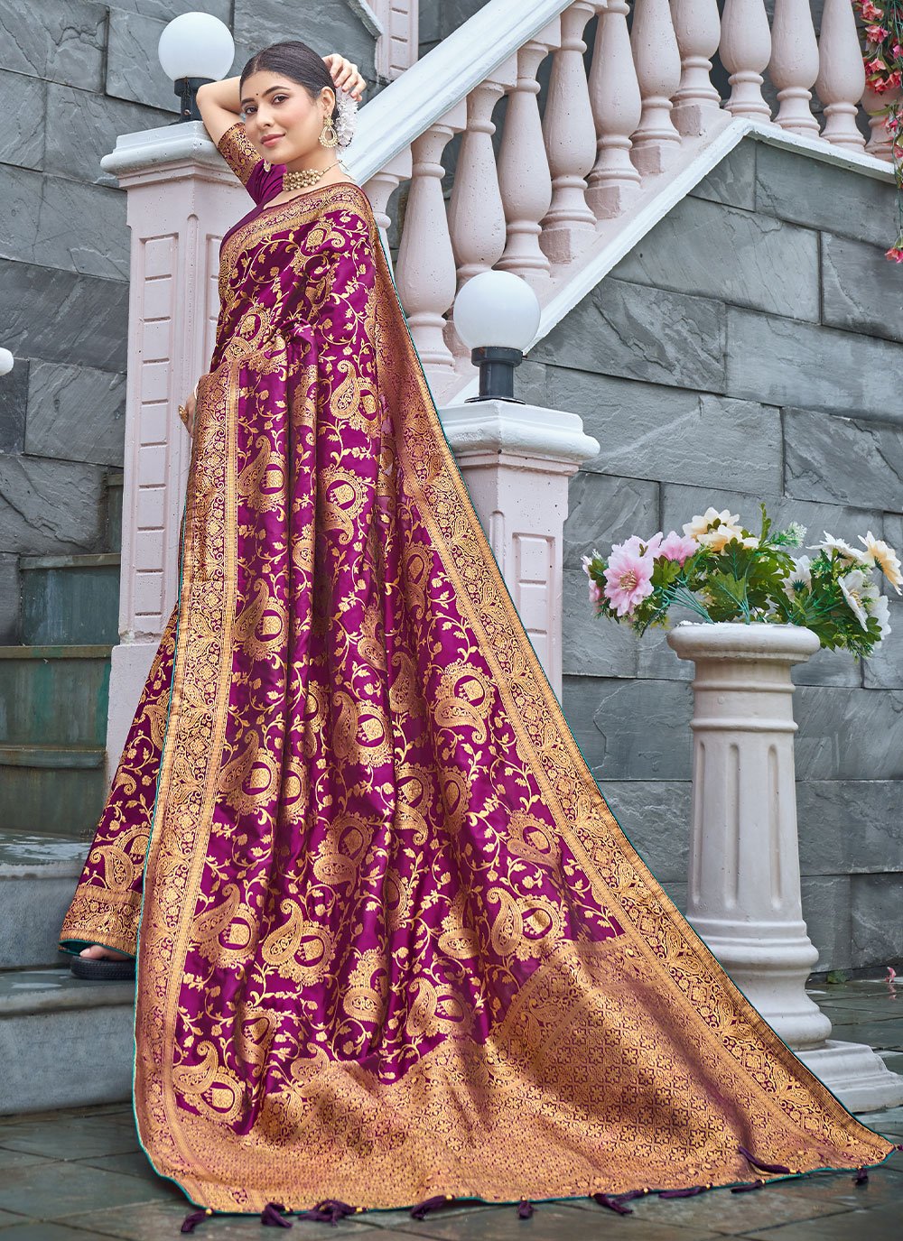 Contemporary Banarasi Silk Purple Weaving Saree