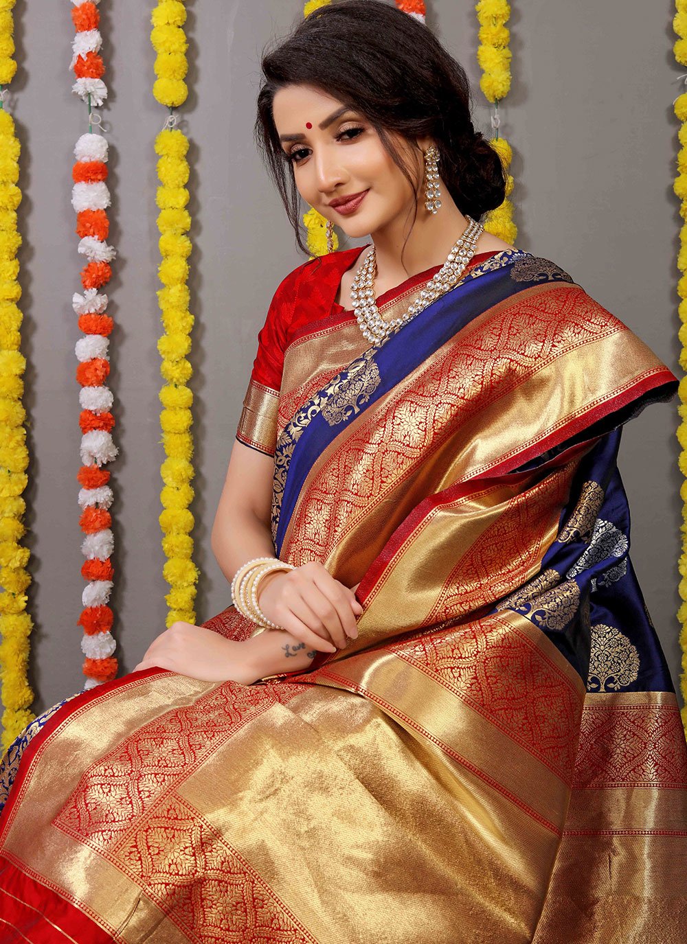 Contemporary Banarasi Silk Blue Weaving Saree