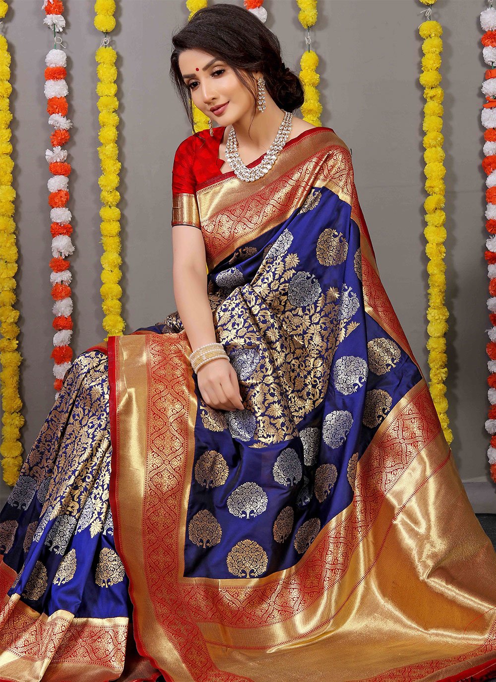 Contemporary Banarasi Silk Blue Weaving Saree